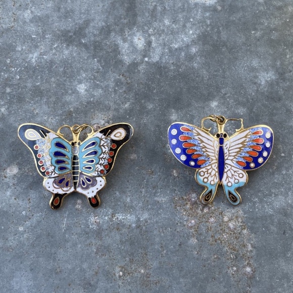 Jewelry - Vintage Cloisonne Butterfly Brooch Pin Set Lot Pair of 2